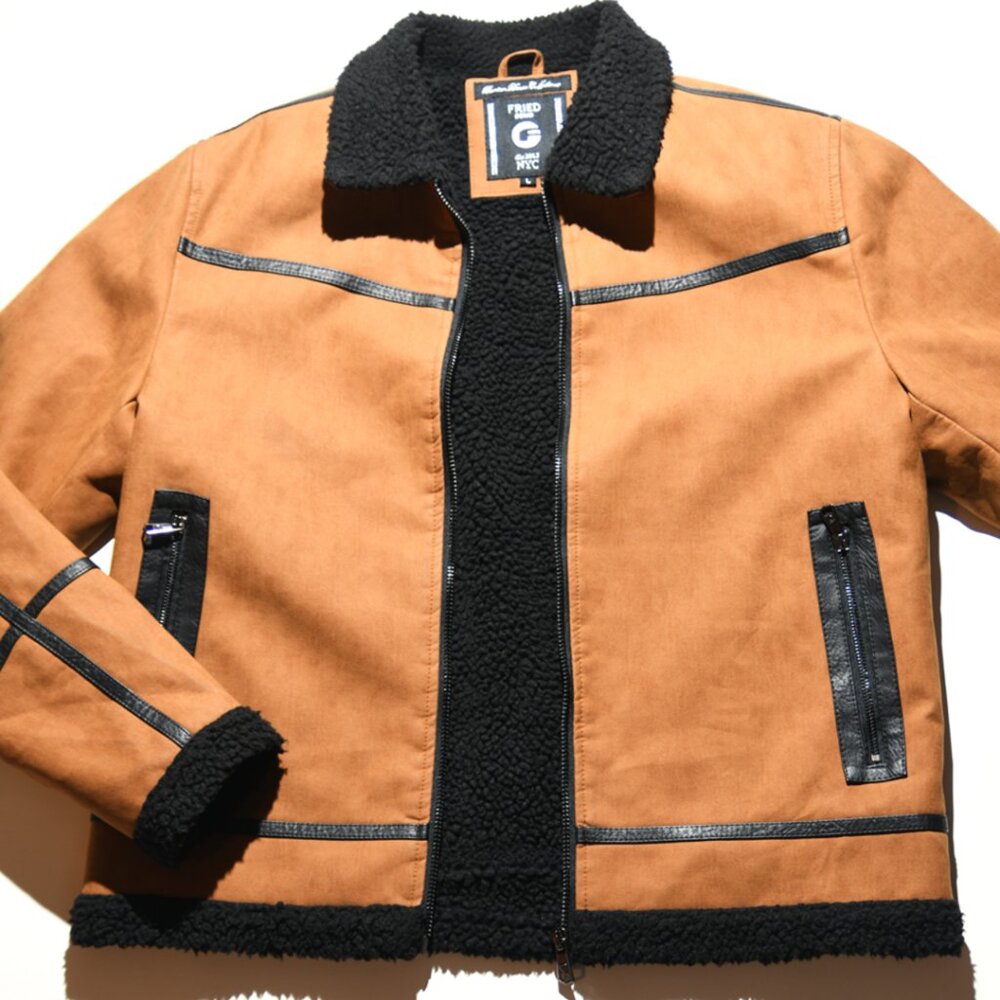 Men | Fried Denim Bomber Jacket | Tan & Black